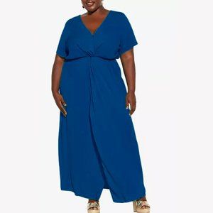 City Chic Solid Blue Thin Gauze Knit Short Sleeve Knot Front Maxi Dress Size 22